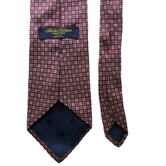 Brooks Brothers Makers Silk Tie Red Blue Print - Picture 4 of 5